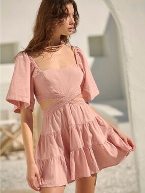 Free People Cross of Sunlight Mini Dress in Blush Pink. NWT!